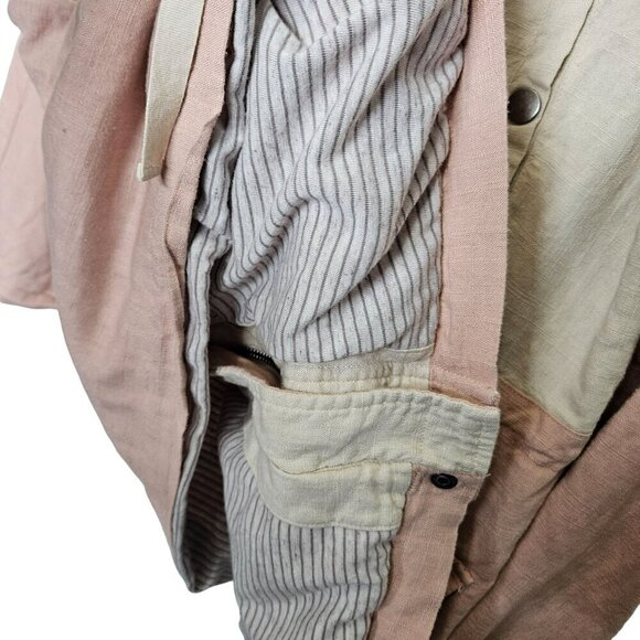 Blu Pepper anthropologie Two-Tone Linen-Blend Jacket With Drawstring Waist Sz‎ L - Picture 10 of 14